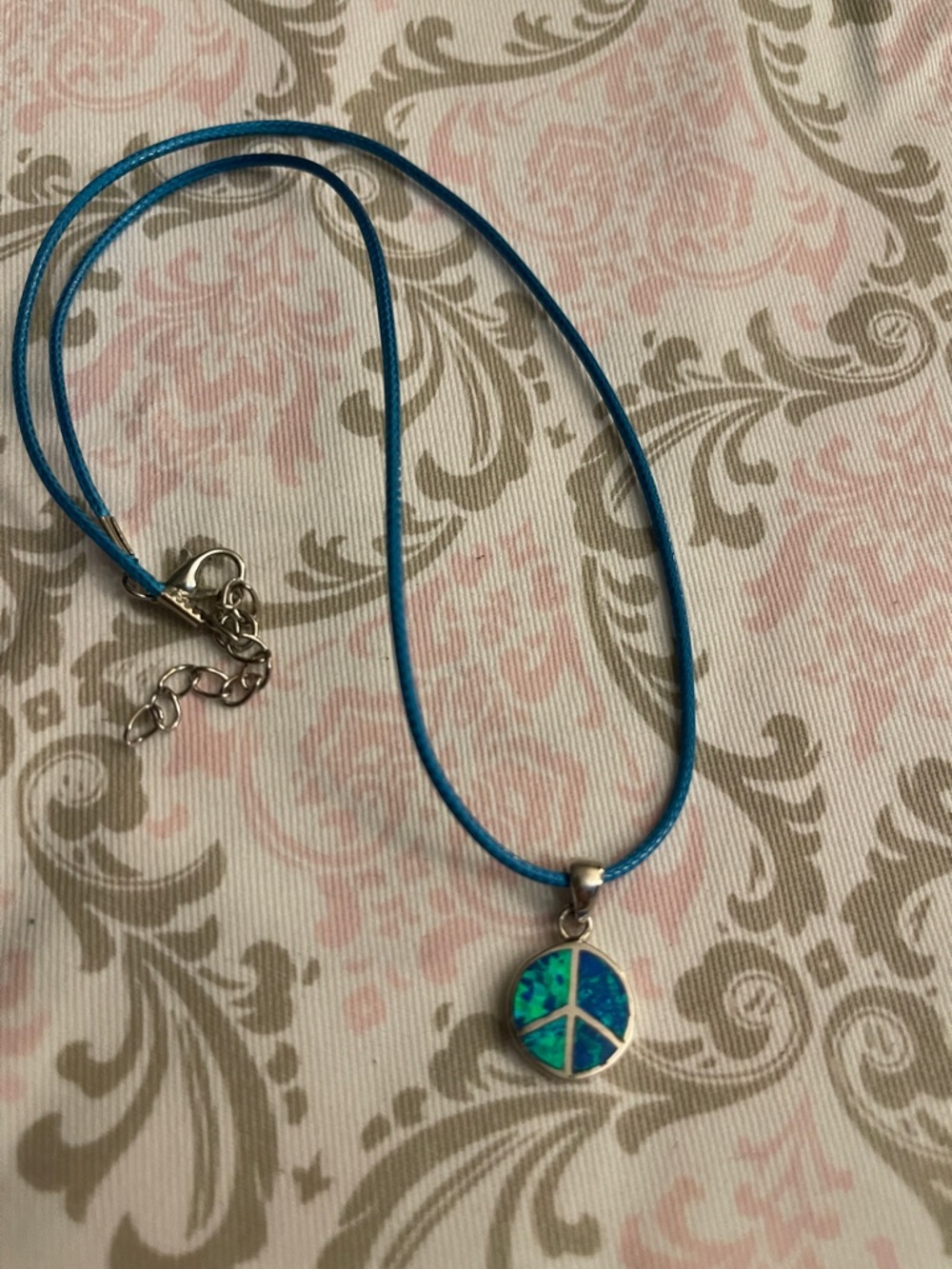 Opal Blue Peace Sign sterling silver Pendant Necklace - Women Jewelry